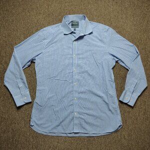BONOBOS Shirt Men 17.5-36 Check Tailored Slim Fit Button Up Long Sleeve Cotton